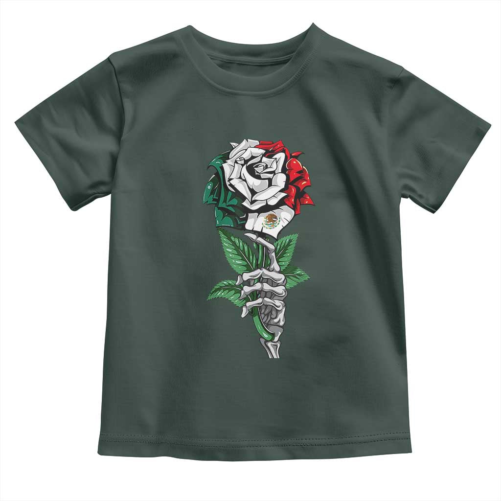 Skeleton Hand Holding Mexico Flag Rose Toddler T Shirt Dia De Los Muertos