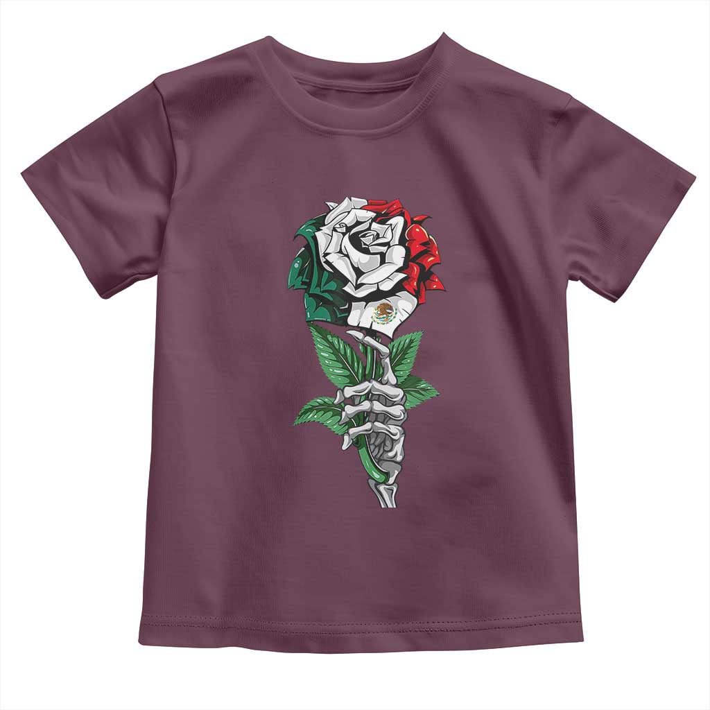 Skeleton Hand Holding Mexico Flag Rose Toddler T Shirt Dia De Los Muertos
