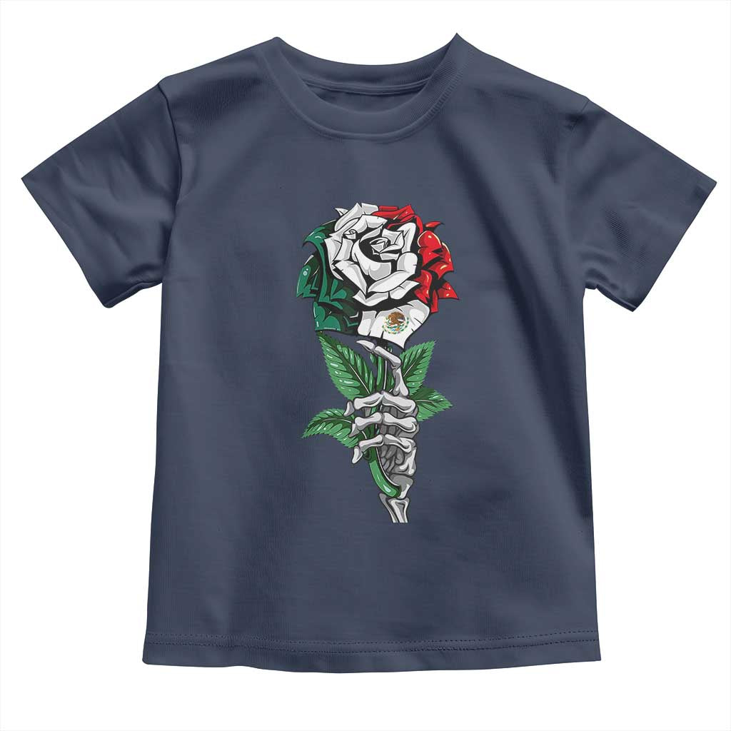 Skeleton Hand Holding Mexico Flag Rose Toddler T Shirt Dia De Los Muertos