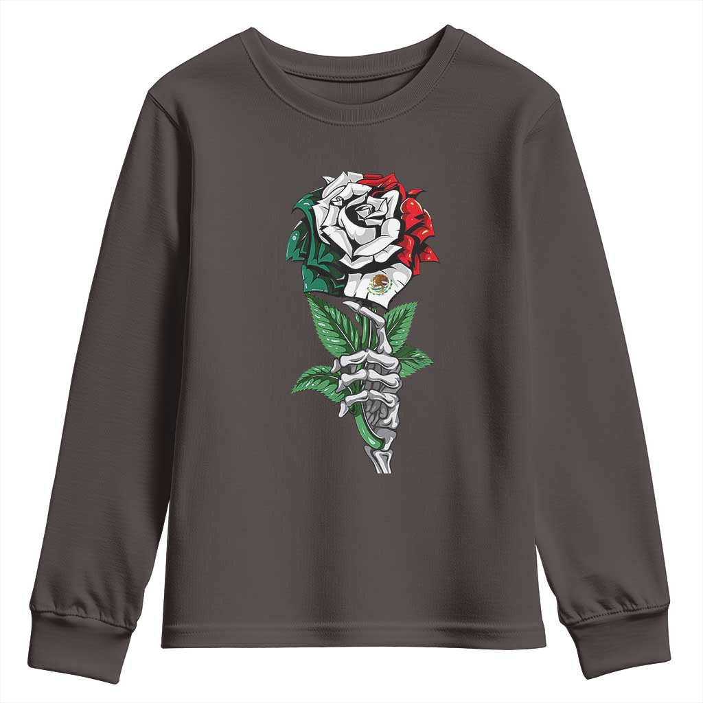 Skeleton Hand Holding Mexico Flag Rose Youth Sweatshirt Dia De Los Muertos