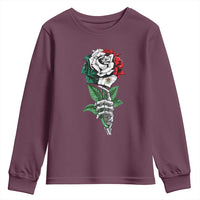 Skeleton Hand Holding Mexico Flag Rose Youth Sweatshirt Dia De Los Muertos