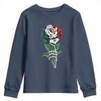 Skeleton Hand Holding Mexico Flag Rose Youth Sweatshirt Dia De Los Muertos