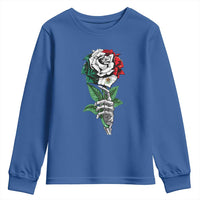Skeleton Hand Holding Mexico Flag Rose Youth Sweatshirt Dia De Los Muertos