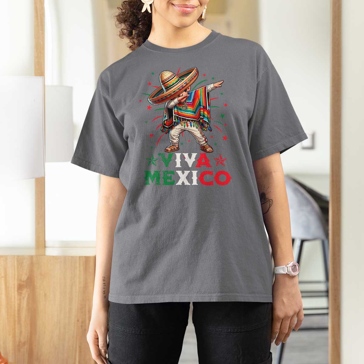 Mexican Boy Dabbing T Shirt For Women Poncho Cinco de Mayo Flag Viva Mexico