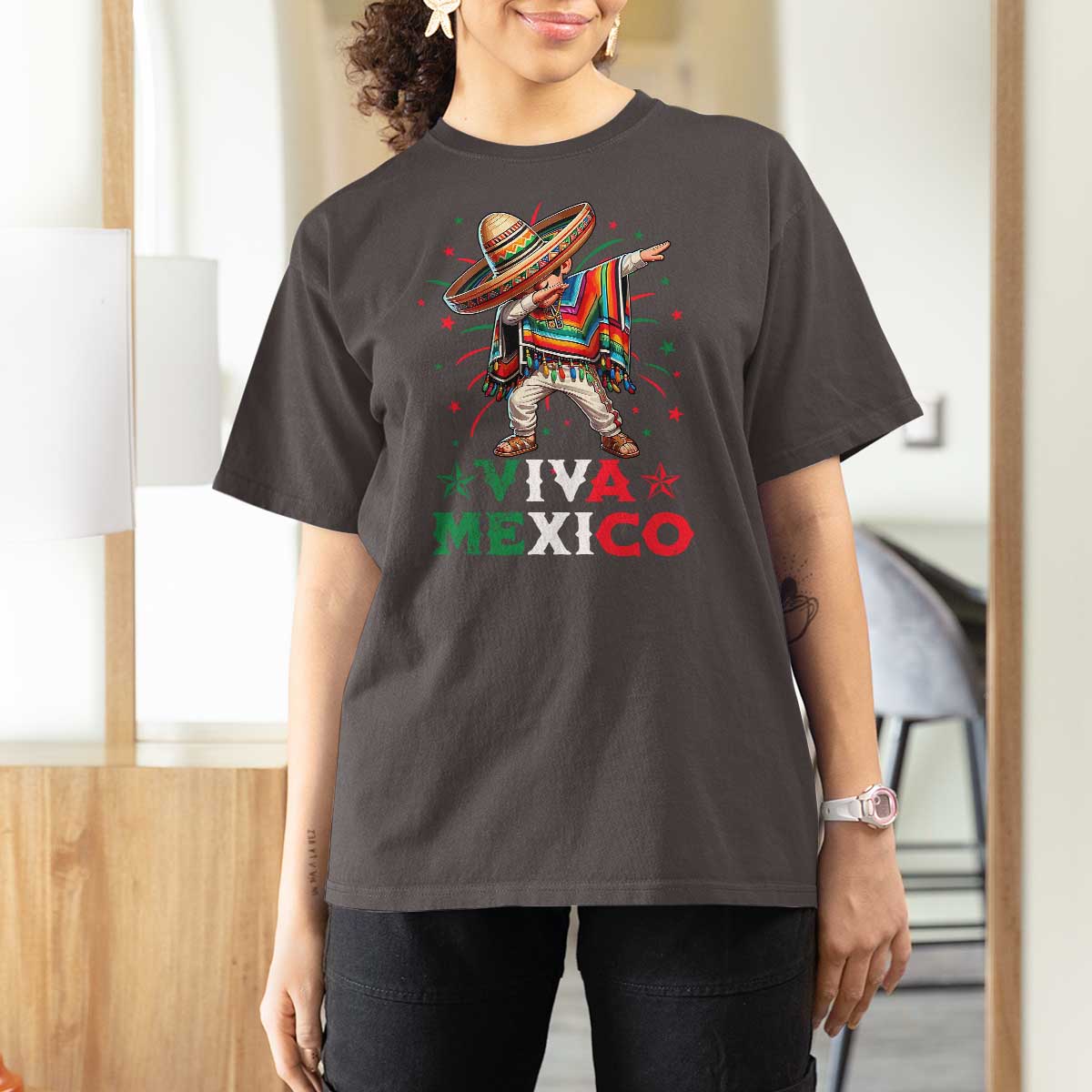 Mexican Boy Dabbing T Shirt For Women Poncho Cinco de Mayo Flag Viva Mexico