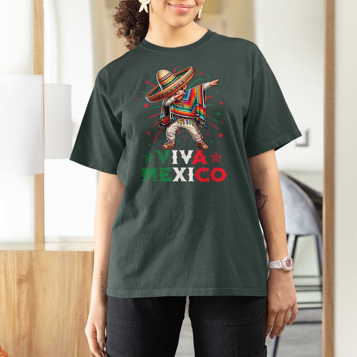 Mexican Boy Dabbing T Shirt For Women Poncho Cinco de Mayo Flag Viva Mexico