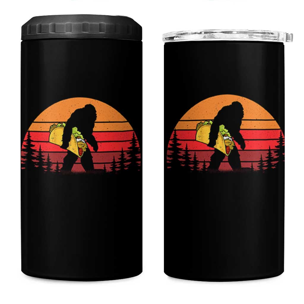 Retro Bigfoot Taco 4 in 1 Can Cooler Tumbler Funny Cinco de Mayo Sasquatch Lovers