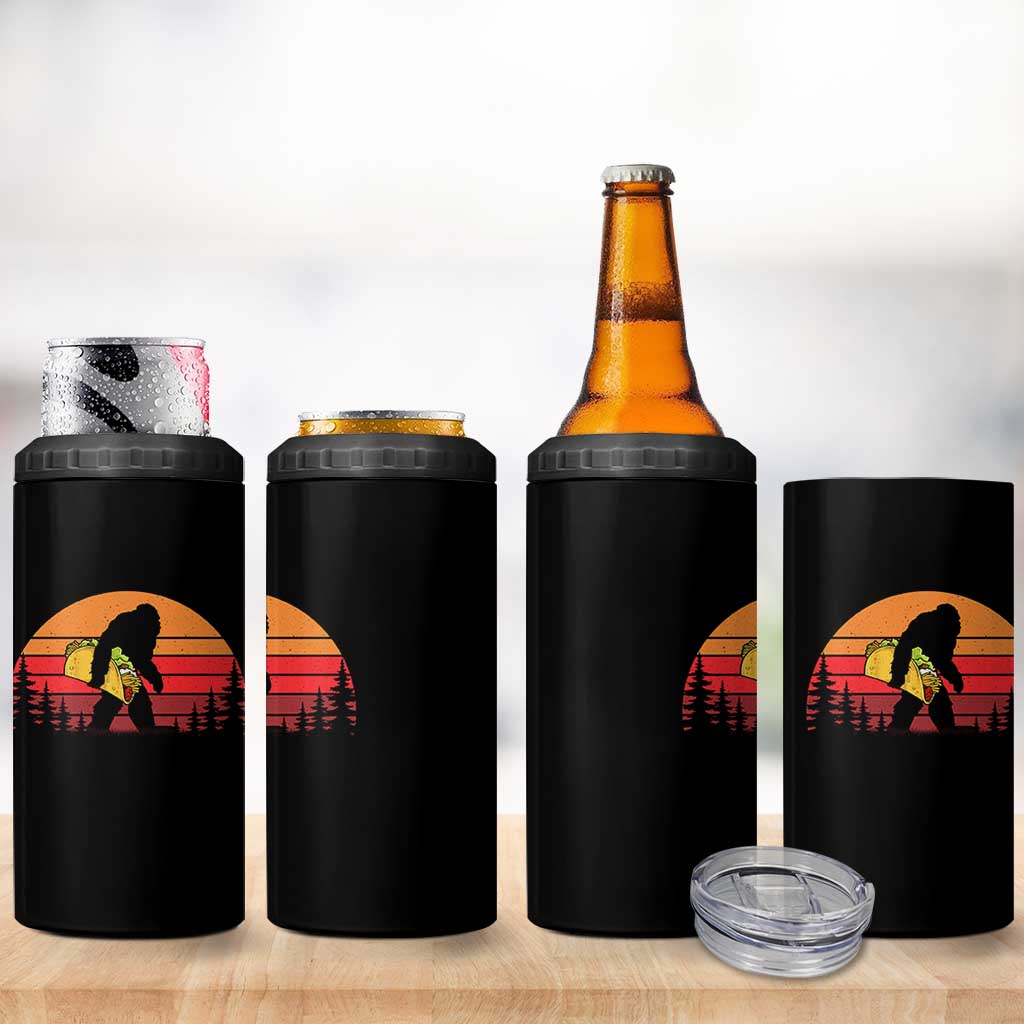 Retro Bigfoot Taco 4 in 1 Can Cooler Tumbler Funny Cinco de Mayo Sasquatch Lovers