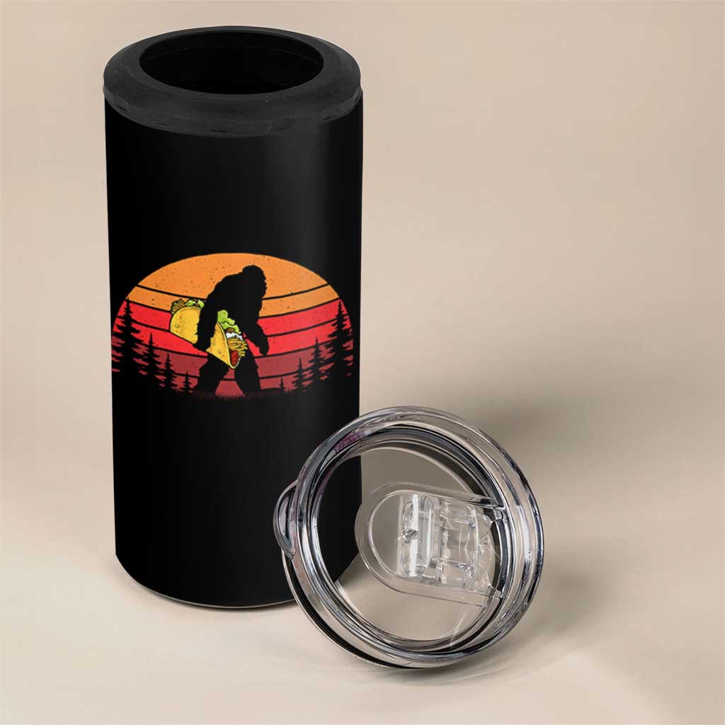 Retro Bigfoot Taco 4 in 1 Can Cooler Tumbler Funny Cinco de Mayo Sasquatch Lovers