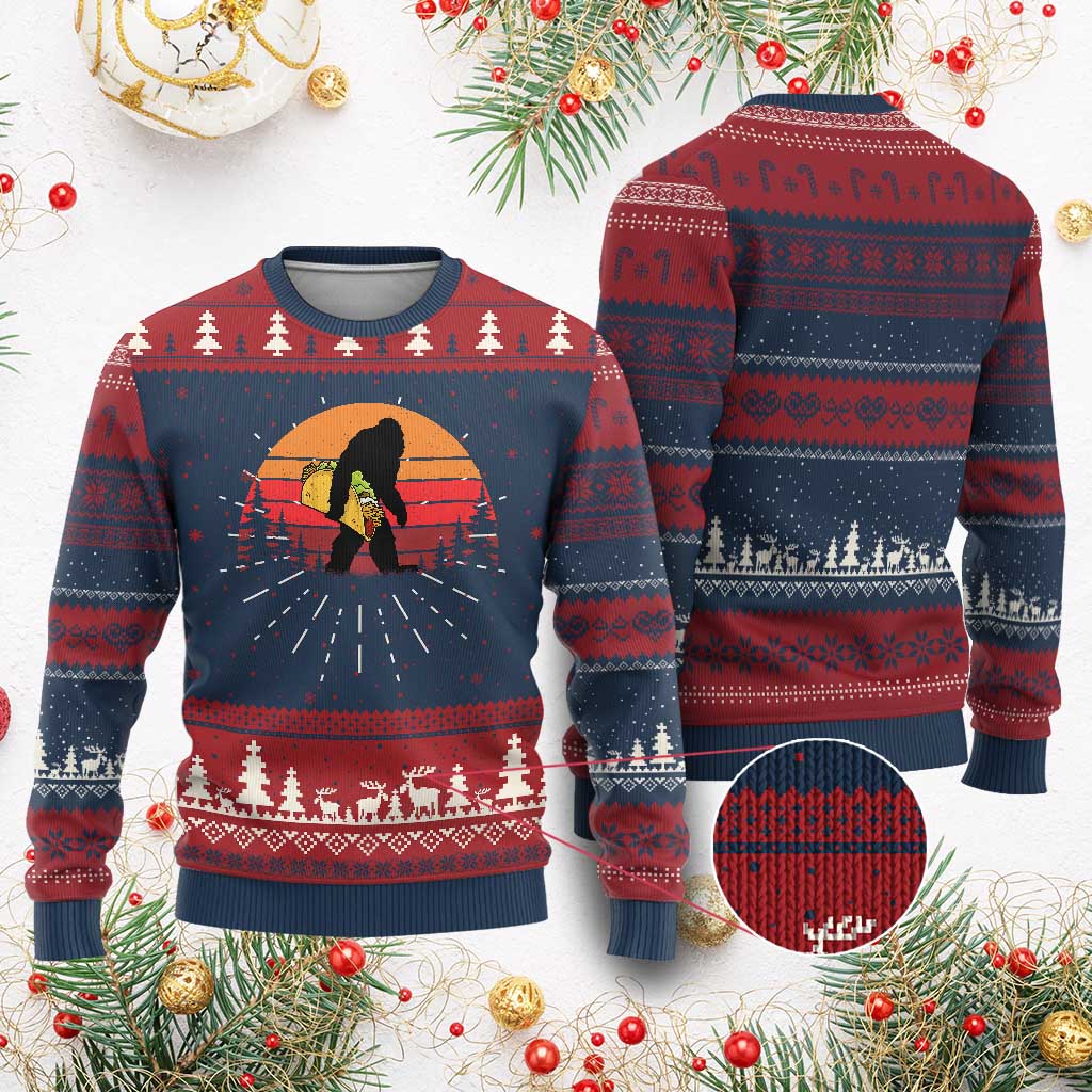 Retro Bigfoot Taco Knitted Sweatshirt Funny Cinco de Mayo Sasquatch Lovers - Wonder Print Shop