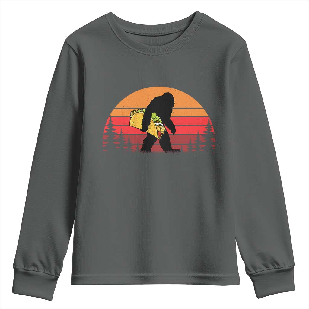 Retro Bigfoot Taco Youth Sweatshirt Funny Cinco de Mayo Sasquatch Lovers