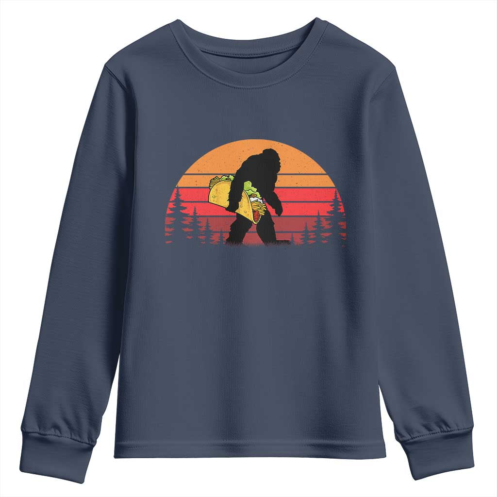 Retro Bigfoot Taco Youth Sweatshirt Funny Cinco de Mayo Sasquatch Lovers