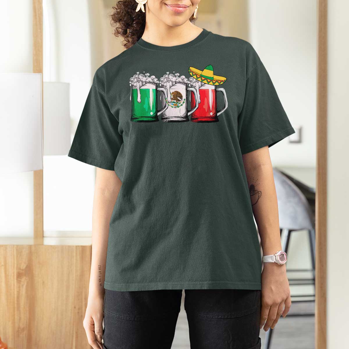 Funny Mexican T Shirt For Women Mexico Beer Mexican Flag Sombrero Hat