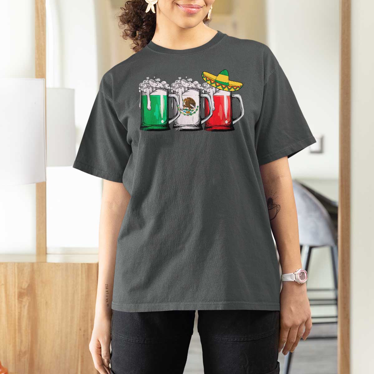 Funny Mexican T Shirt For Women Mexico Beer Mexican Flag Sombrero Hat