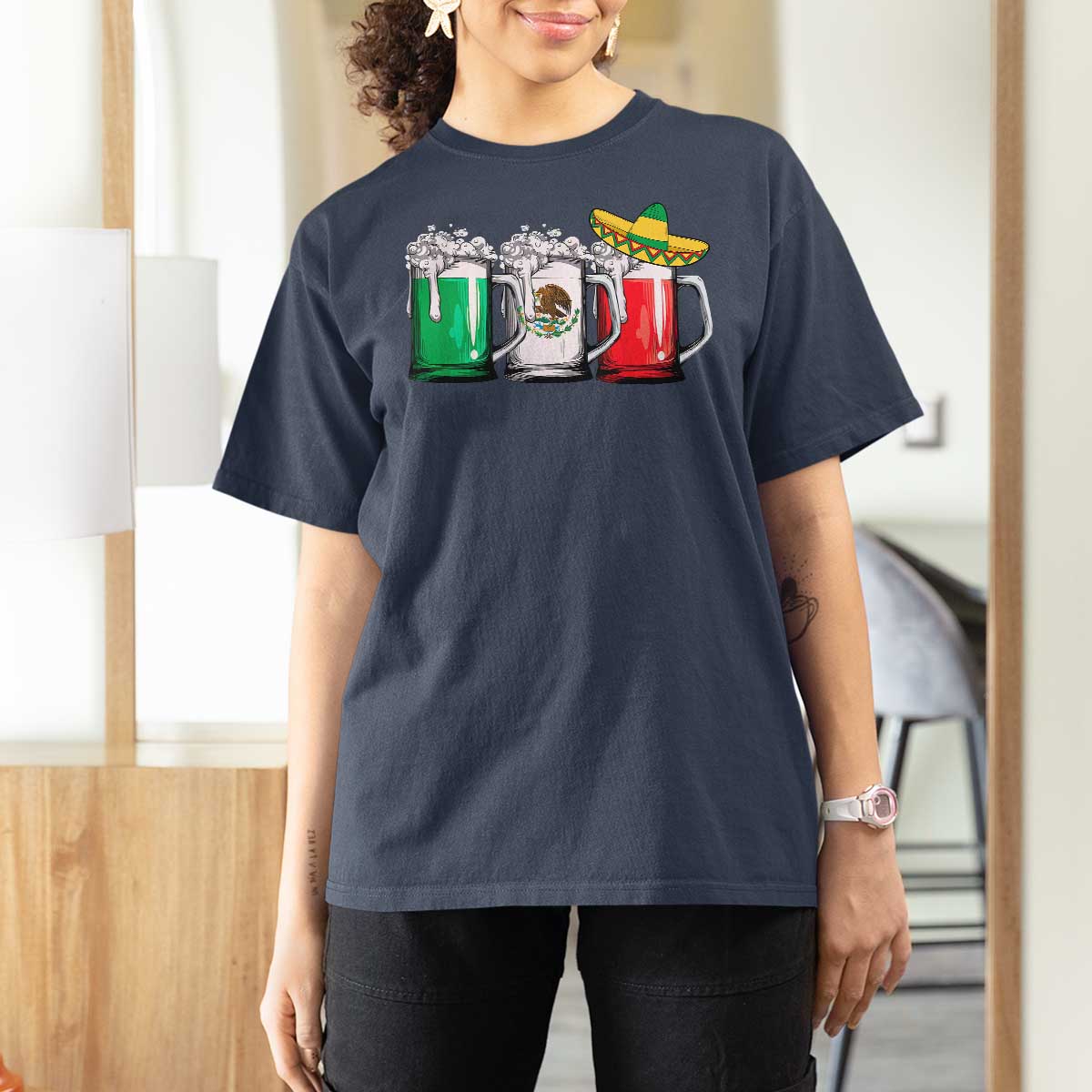 Funny Mexican T Shirt For Women Mexico Beer Mexican Flag Sombrero Hat