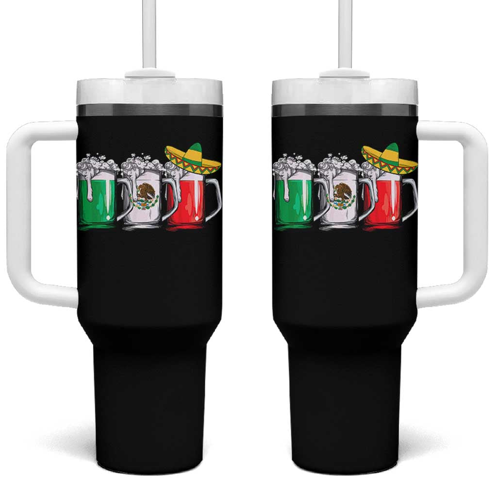 Funny Mexican Tumbler With Handle Mexico Beer Mexican Flag Sombrero Hat
