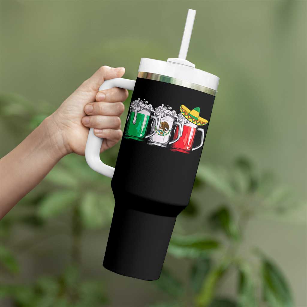 Funny Mexican Tumbler With Handle Mexico Beer Mexican Flag Sombrero Hat