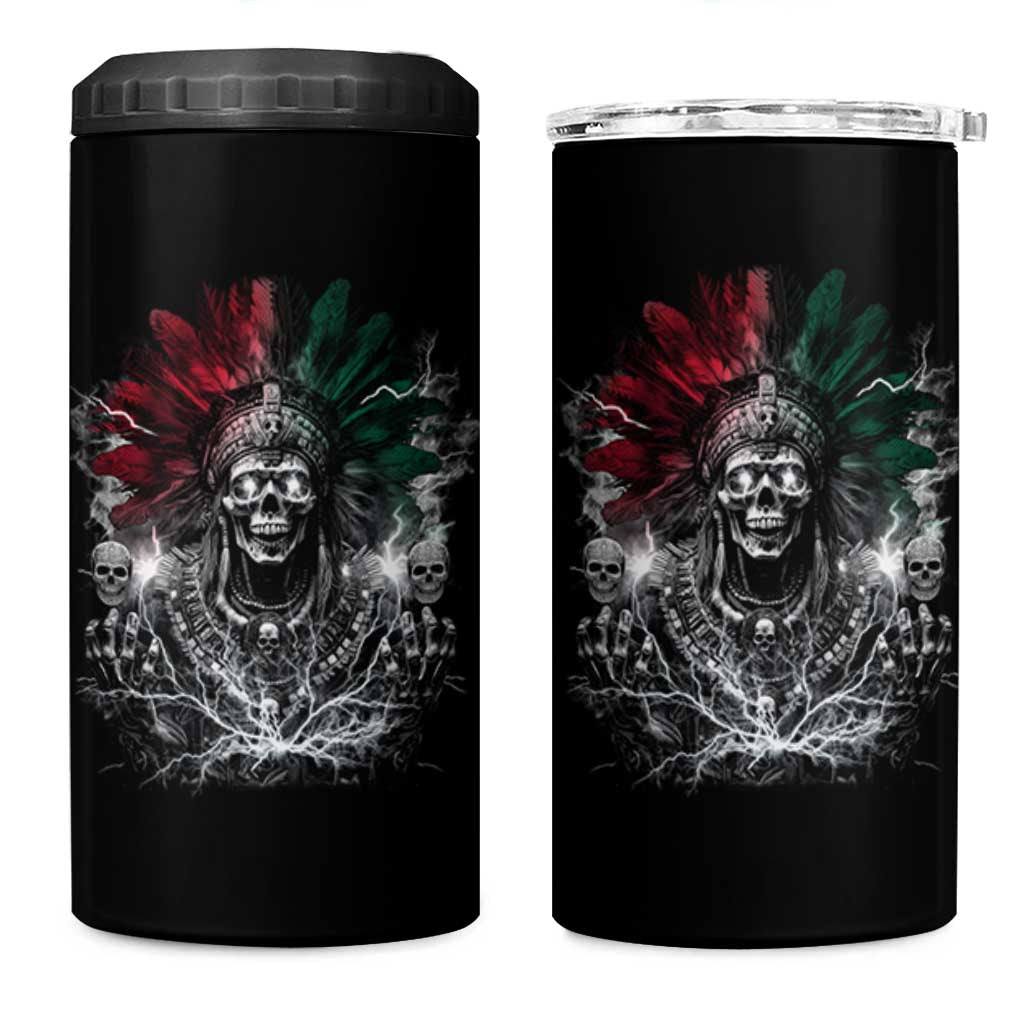 Ancient Aztec King 4 in 1 Can Cooler Tumbler Calabera Azteca Mexican Skull Skeleton