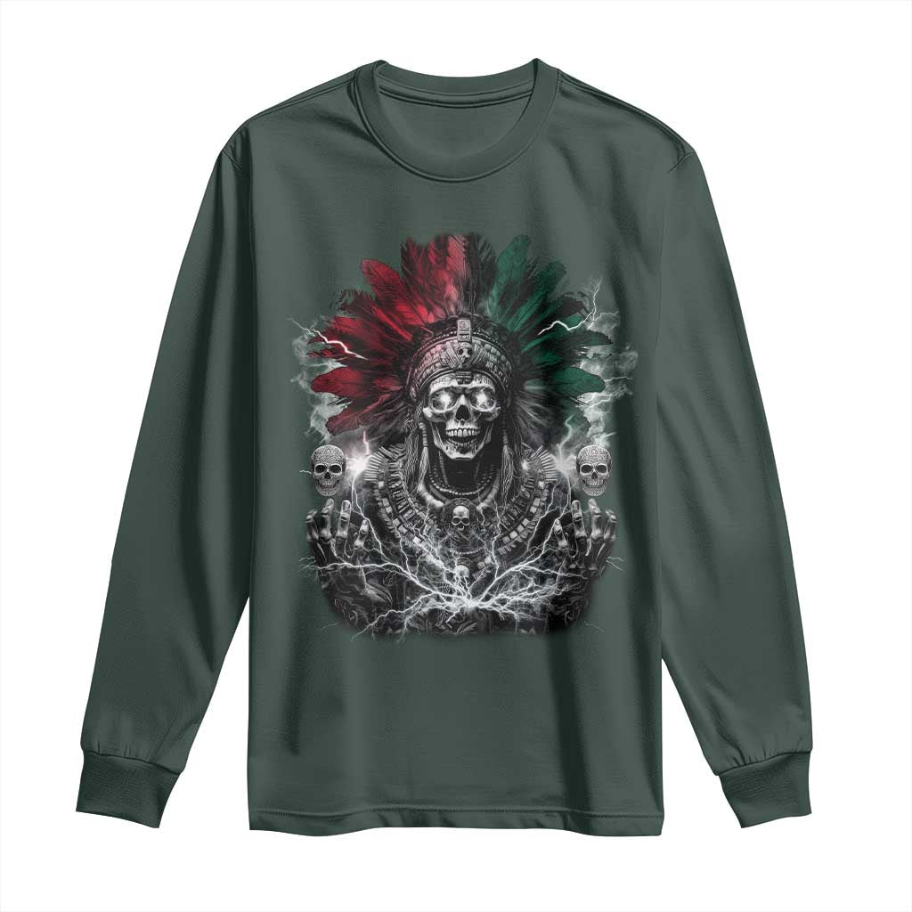 Ancient Aztec King Long Sleeve Shirt Calabera Azteca Mexican Skull Skeleton