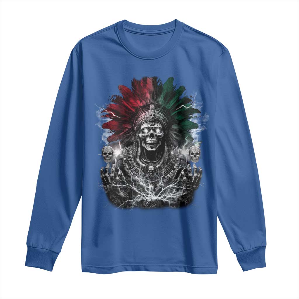Ancient Aztec King Long Sleeve Shirt Calabera Azteca Mexican Skull Skeleton