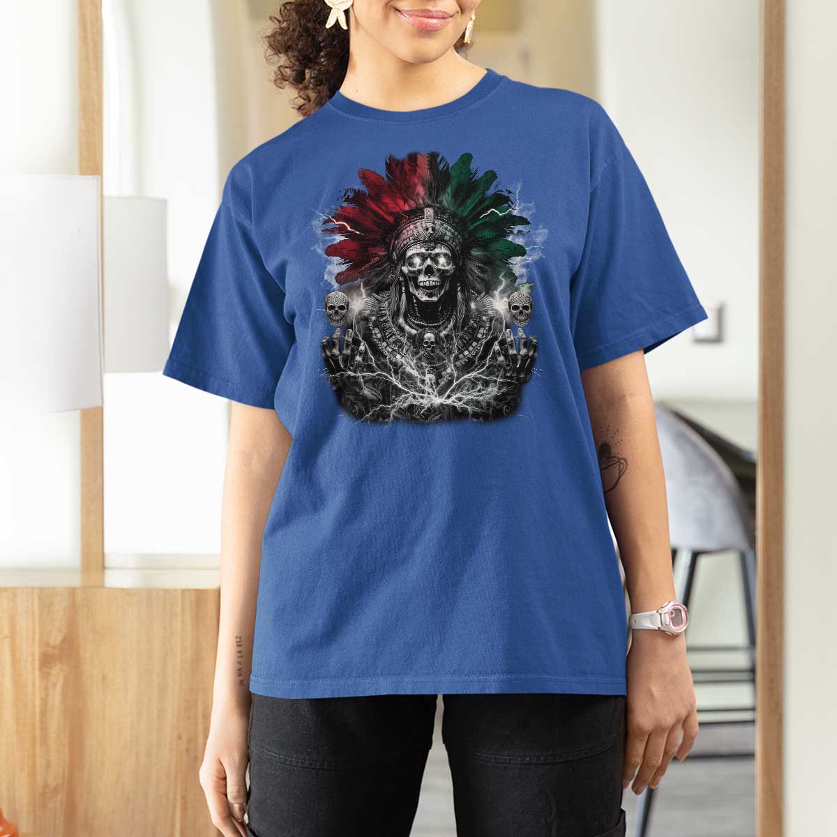 Ancient Aztec King T Shirt For Women Calabera Azteca Mexican Skull Skeleton