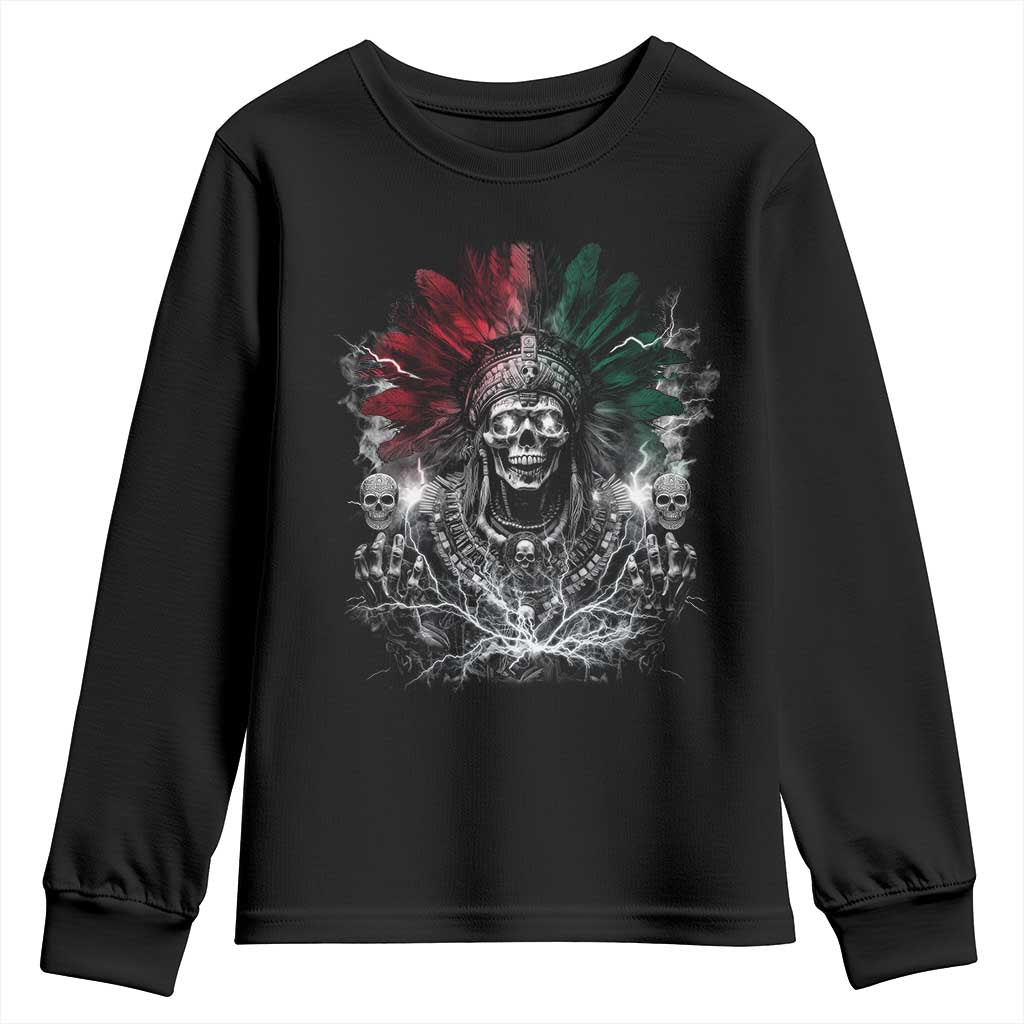 Ancient Aztec King Youth Sweatshirt Calabera Azteca Mexican Skull Skeleton