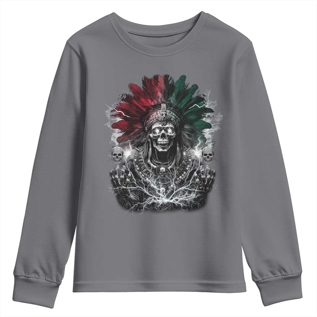 Ancient Aztec King Youth Sweatshirt Calabera Azteca Mexican Skull Skeleton
