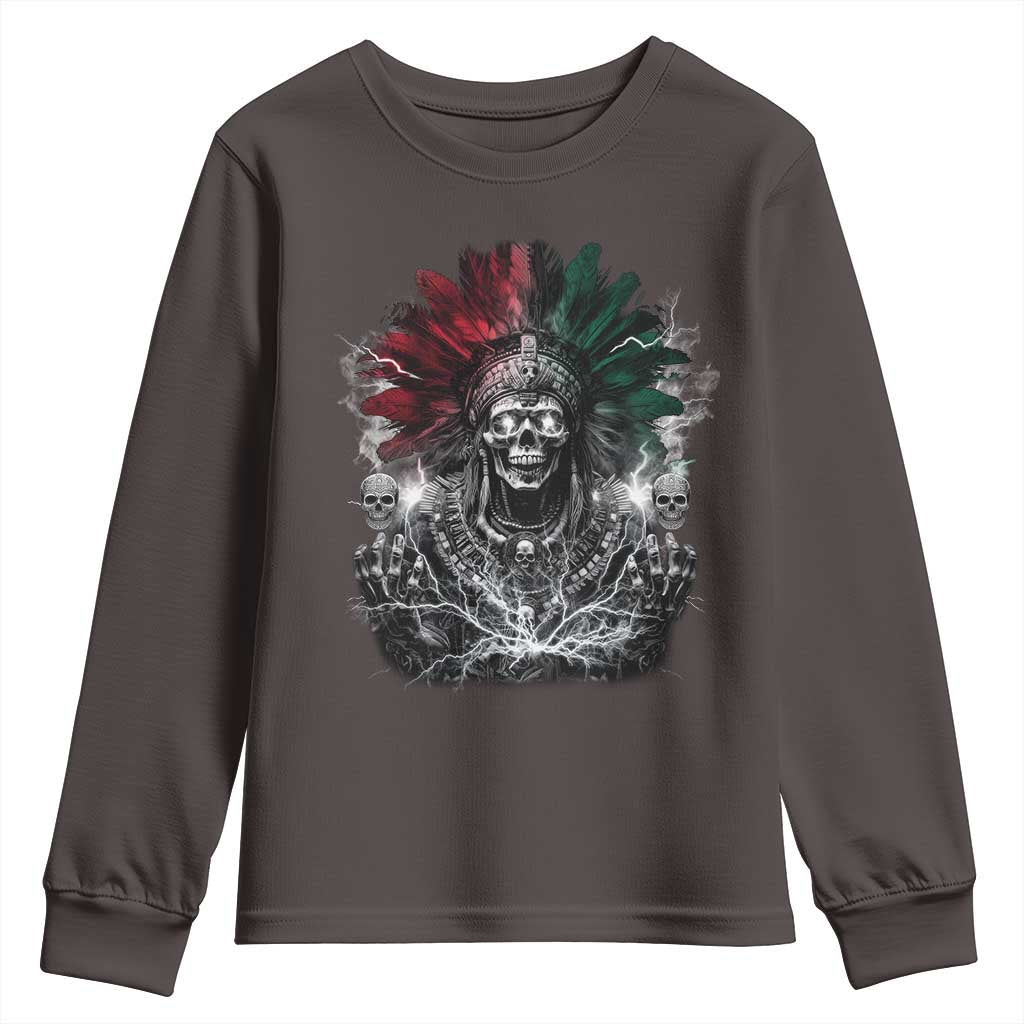 Ancient Aztec King Youth Sweatshirt Calabera Azteca Mexican Skull Skeleton