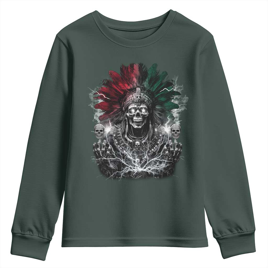 Ancient Aztec King Youth Sweatshirt Calabera Azteca Mexican Skull Skeleton