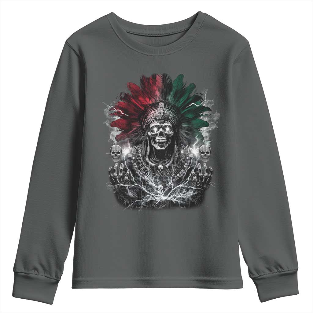 Ancient Aztec King Youth Sweatshirt Calabera Azteca Mexican Skull Skeleton