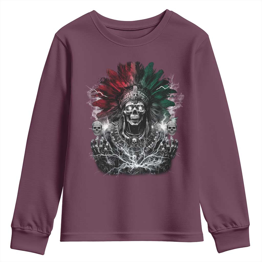 Ancient Aztec King Youth Sweatshirt Calabera Azteca Mexican Skull Skeleton