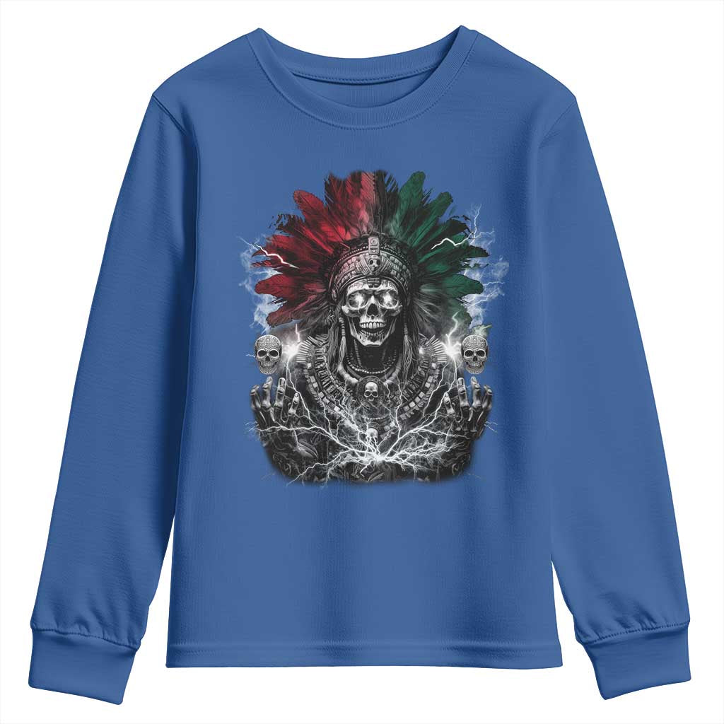 Ancient Aztec King Youth Sweatshirt Calabera Azteca Mexican Skull Skeleton