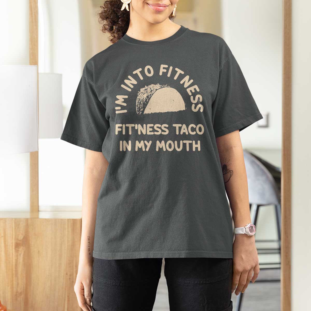 Funny Taco Fitness T Shirt For Women Im Into Fitness Taco In My Mouth Mexican Humor