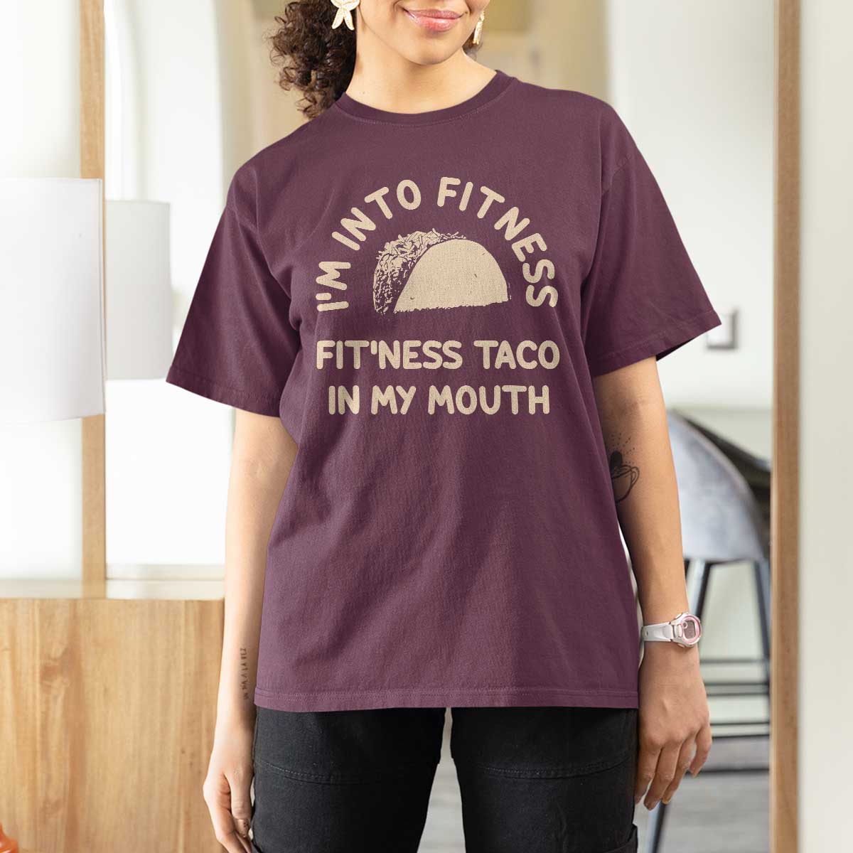 Funny Taco Fitness T Shirt For Women Im Into Fitness Taco In My Mouth Mexican Humor