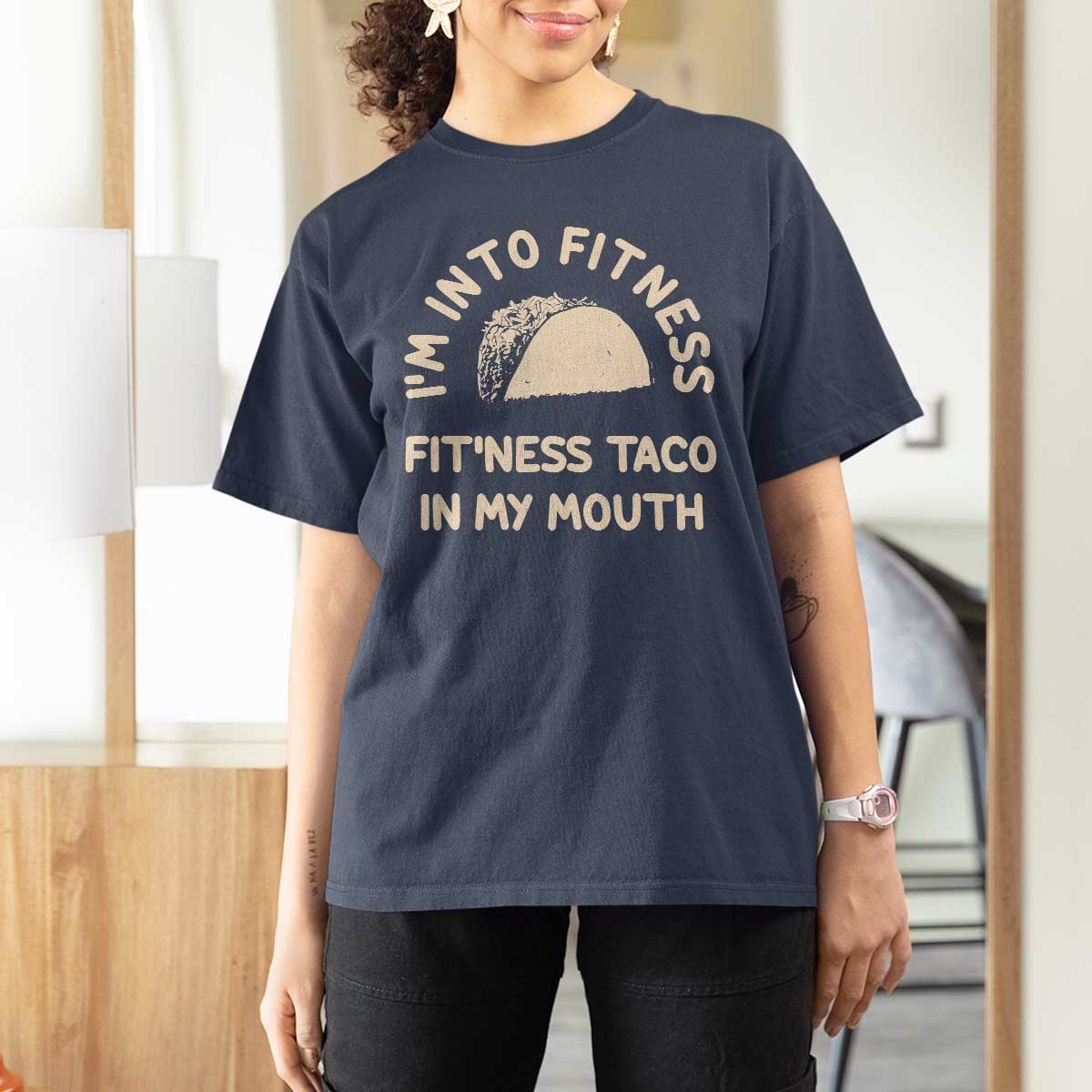 Funny Taco Fitness T Shirt For Women Im Into Fitness Taco In My Mouth Mexican Humor