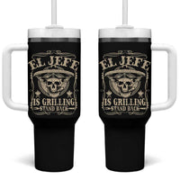 Funny Mexican Dad Tumbler With Handle El Jefe Grilling Stand Back