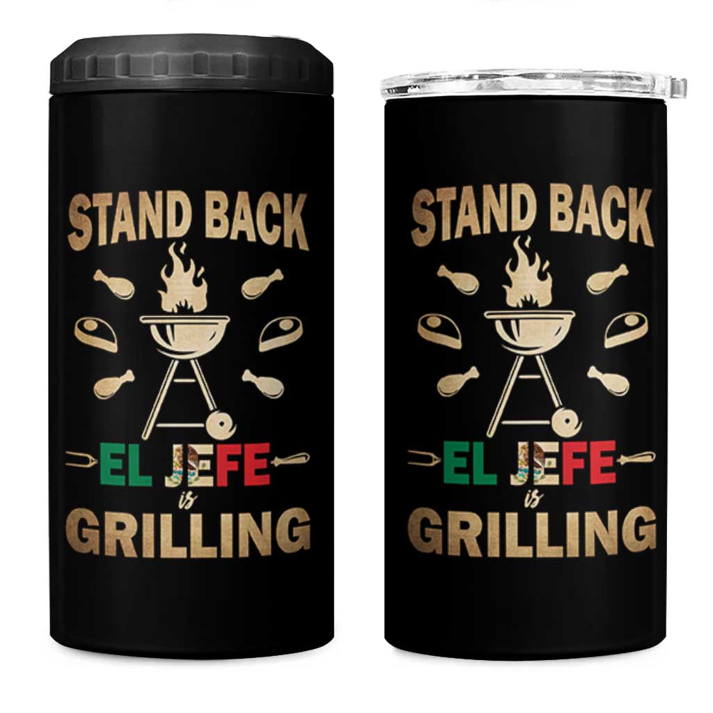 Funny Mexican Dad 4 in 1 Can Cooler Tumbler El Jefe Grilling Stand Back Fathers Day