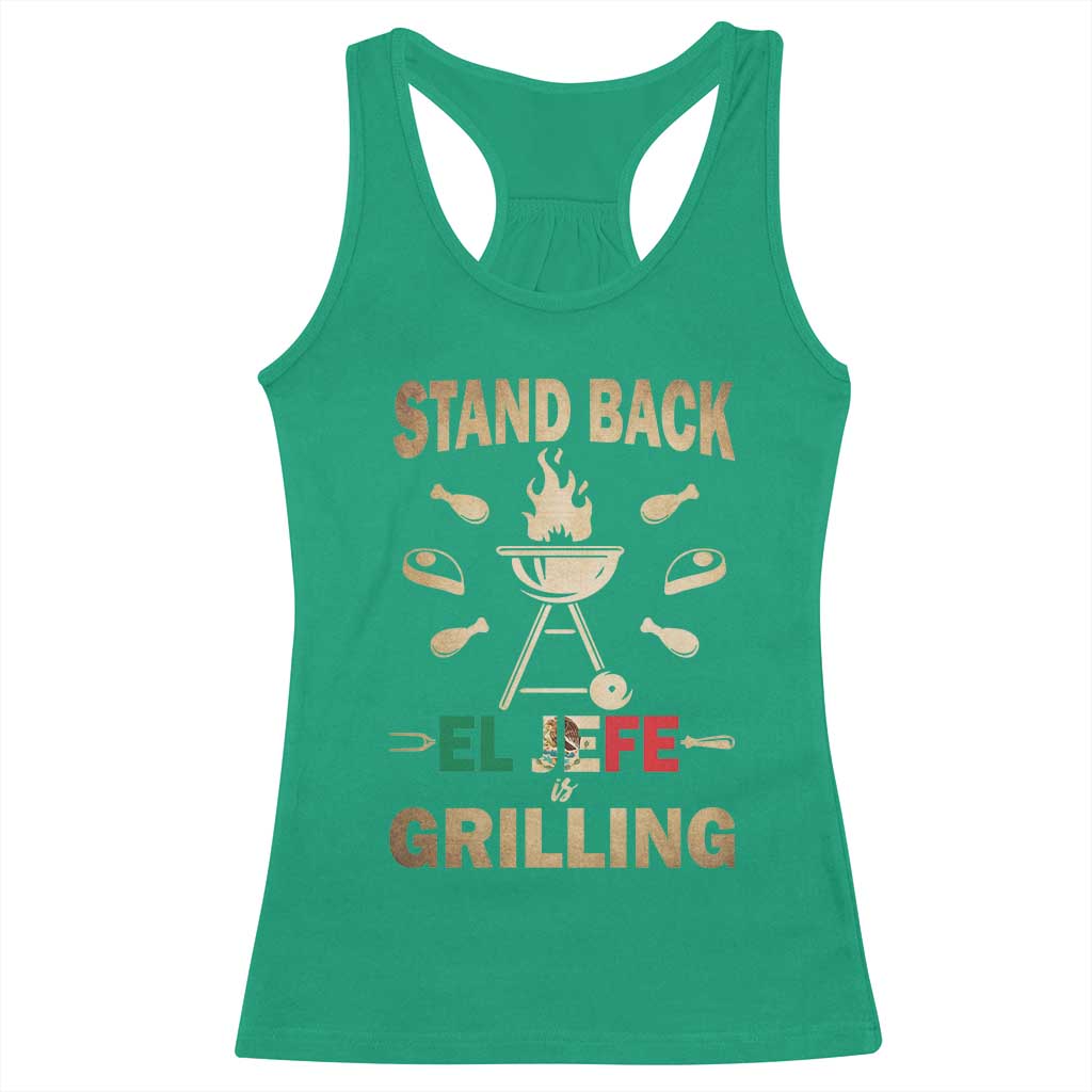 Funny Mexican Dad Racerback Tank Top El Jefe Grilling Stand Back Fathers Day