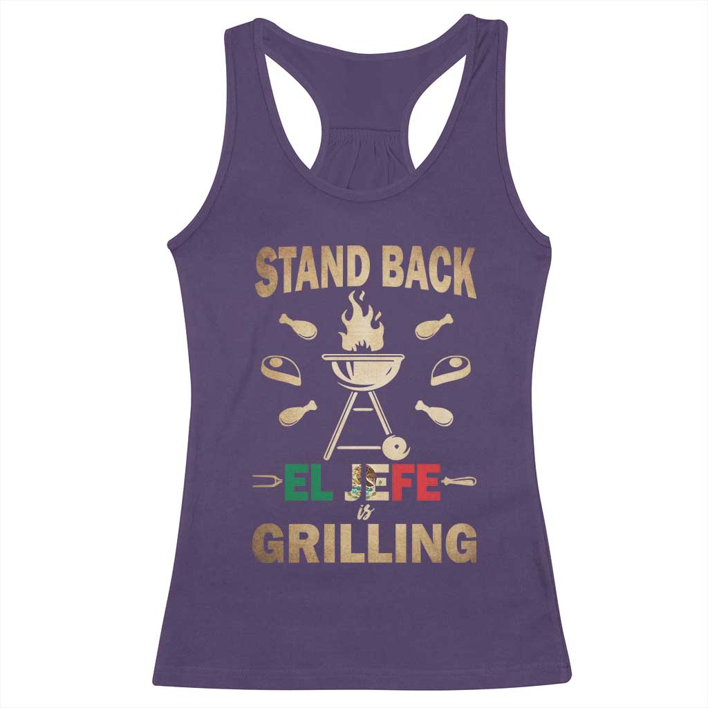 Funny Mexican Dad Racerback Tank Top El Jefe Grilling Stand Back Fathers Day