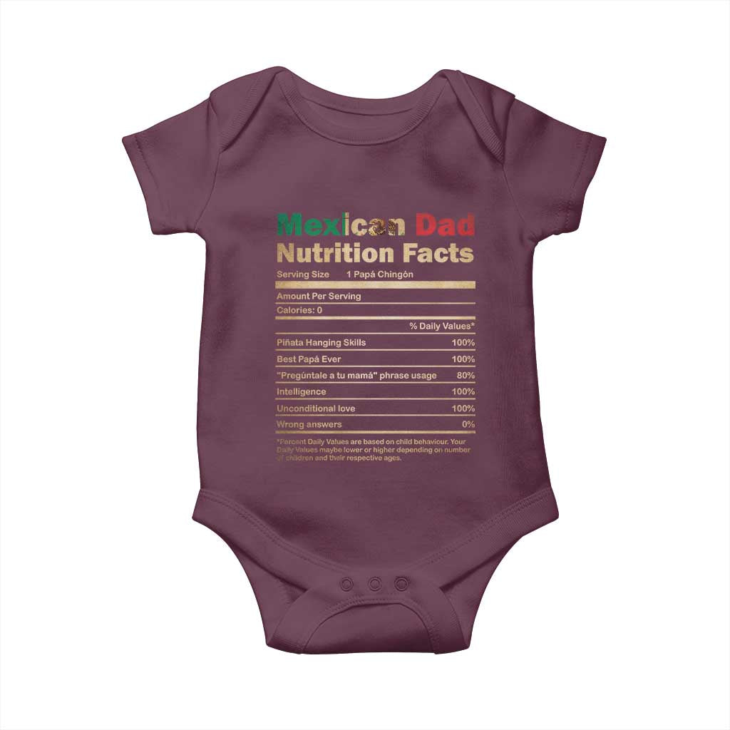 Mexican Dad Baby Onesie Regalo Para Papa Nutrition Facts