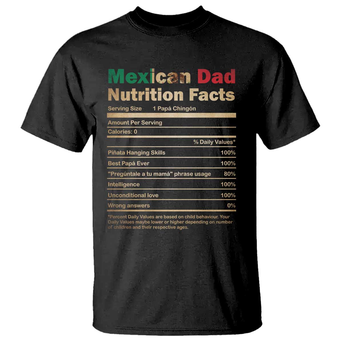 Mexican Dad T Shirt Regalo Para Papa Nutrition Facts