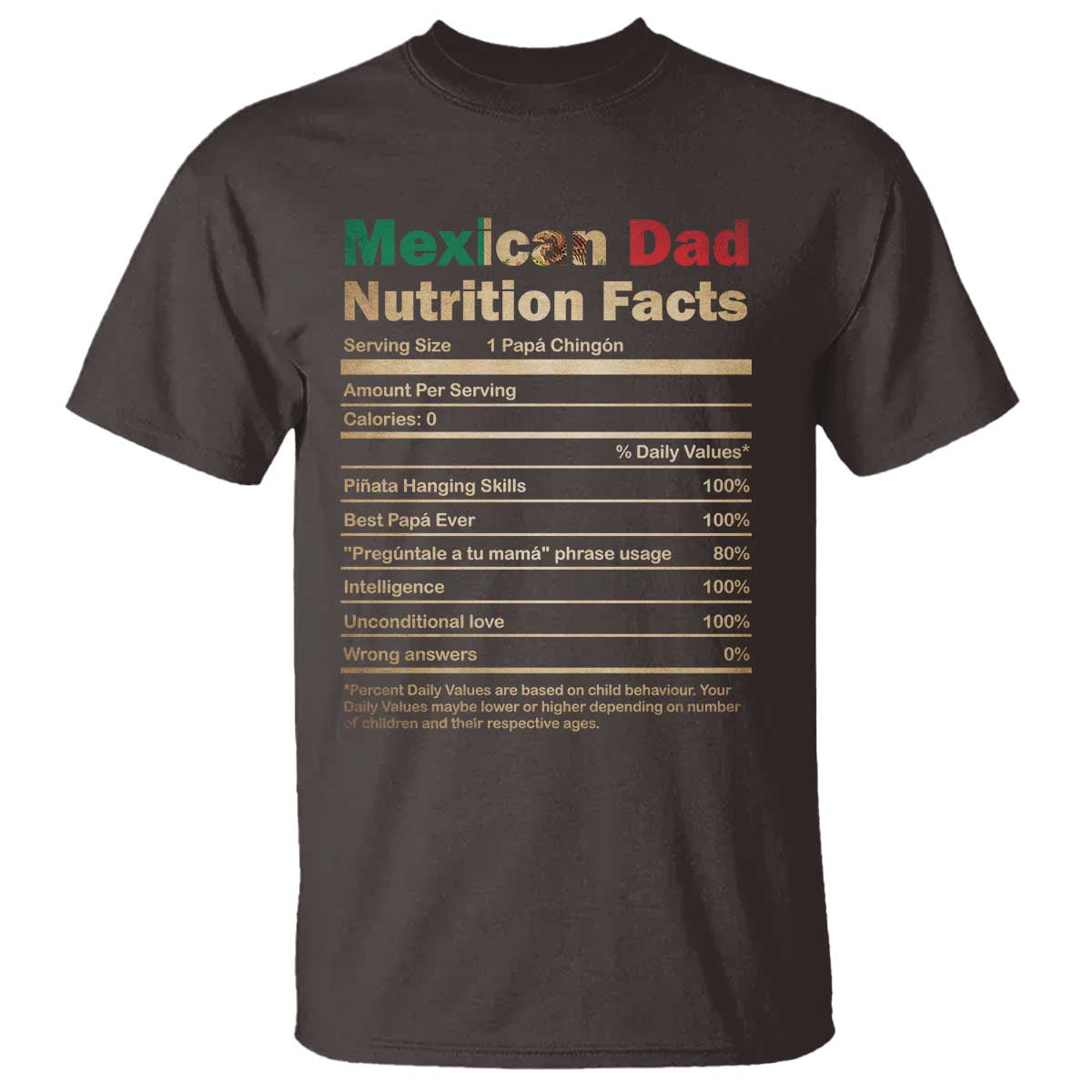 Mexican Dad T Shirt Regalo Para Papa Nutrition Facts