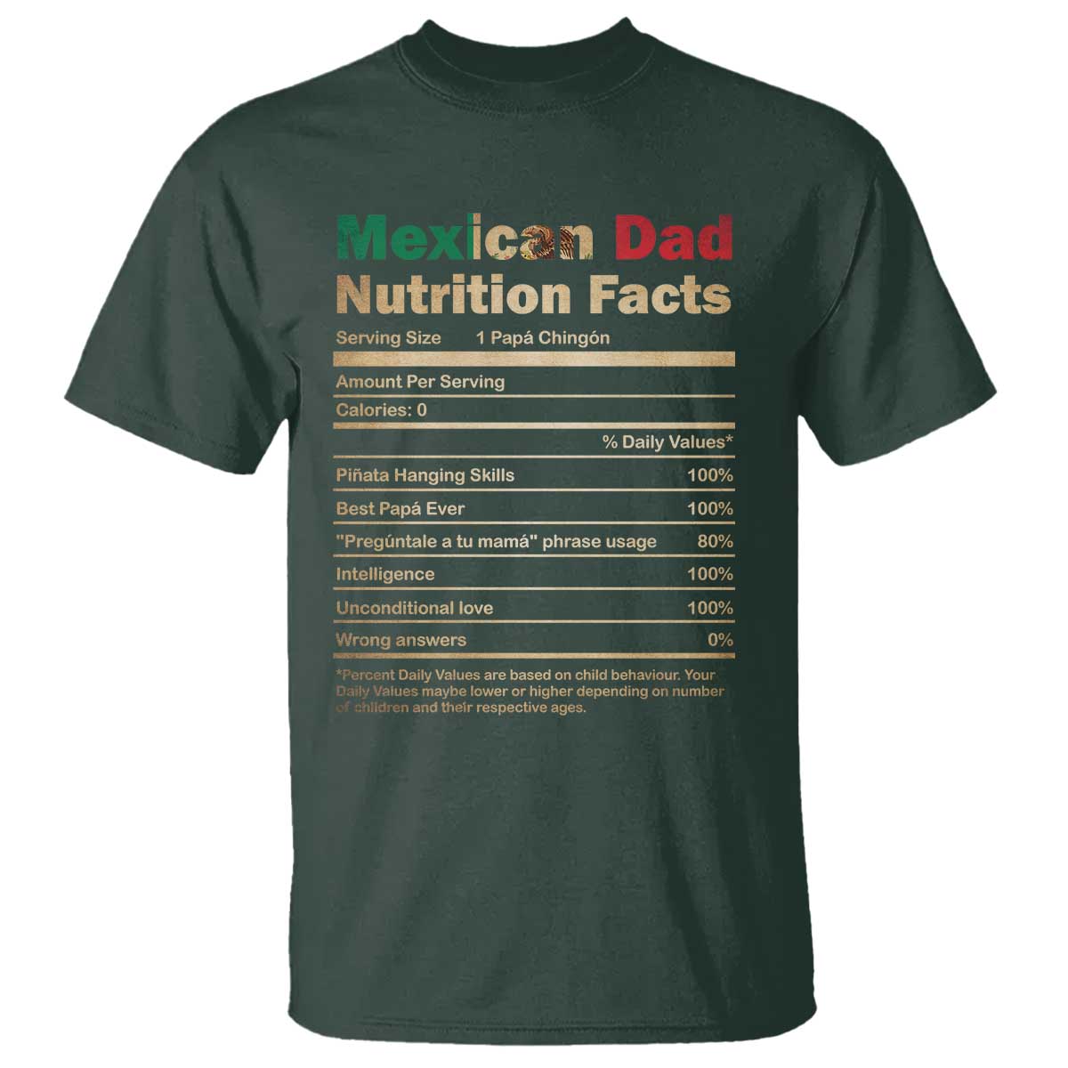 Mexican Dad T Shirt Regalo Para Papa Nutrition Facts