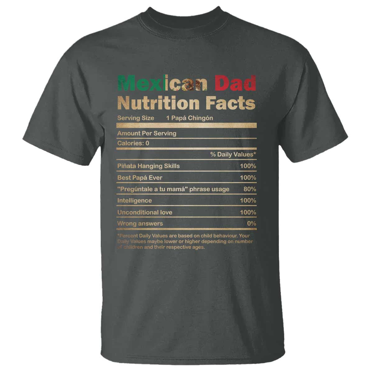 Mexican Dad T Shirt Regalo Para Papa Nutrition Facts