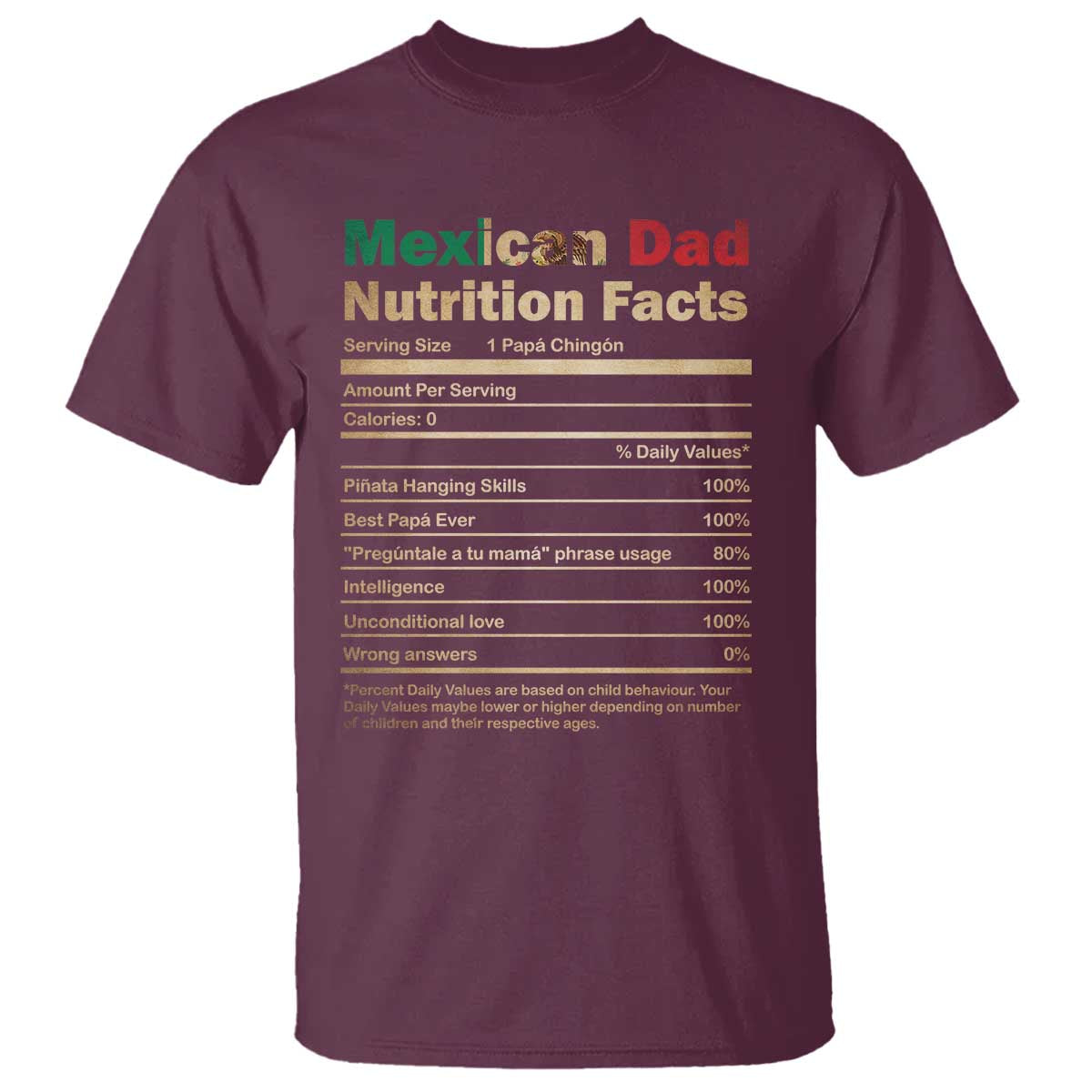 Mexican Dad T Shirt Regalo Para Papa Nutrition Facts