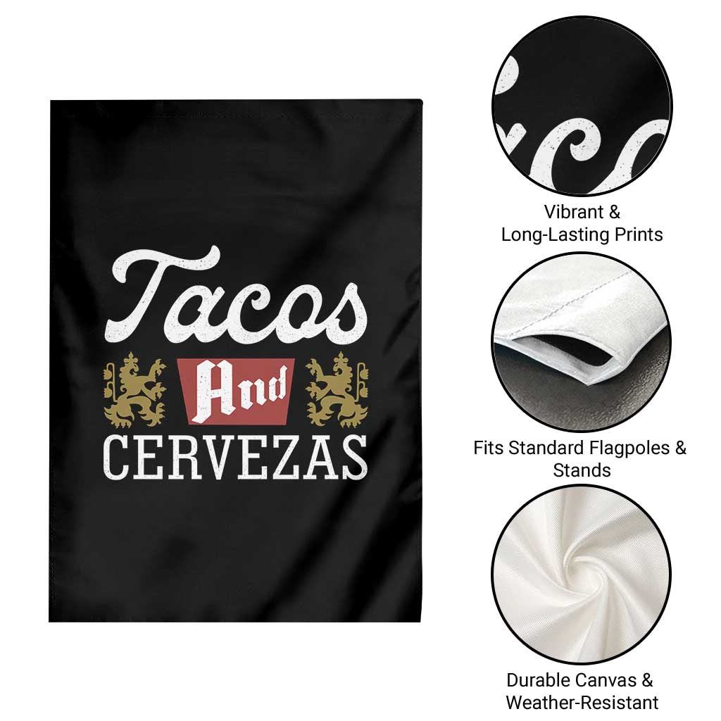Tacos And Cervezas Garden Flag Mexican Food Beer Humor