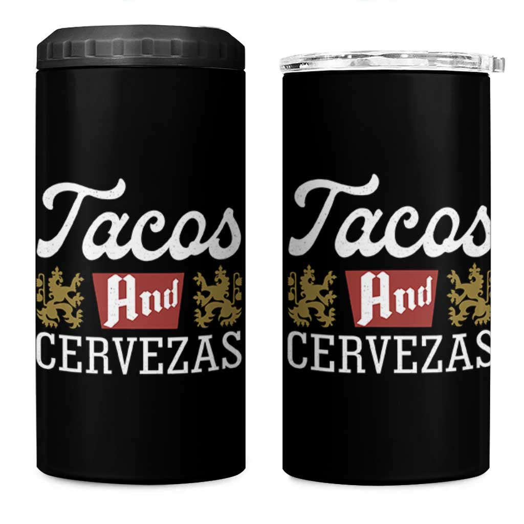 Tacos And Cervezas 4 in 1 Can Cooler Tumbler Mexican Food Beer Humor