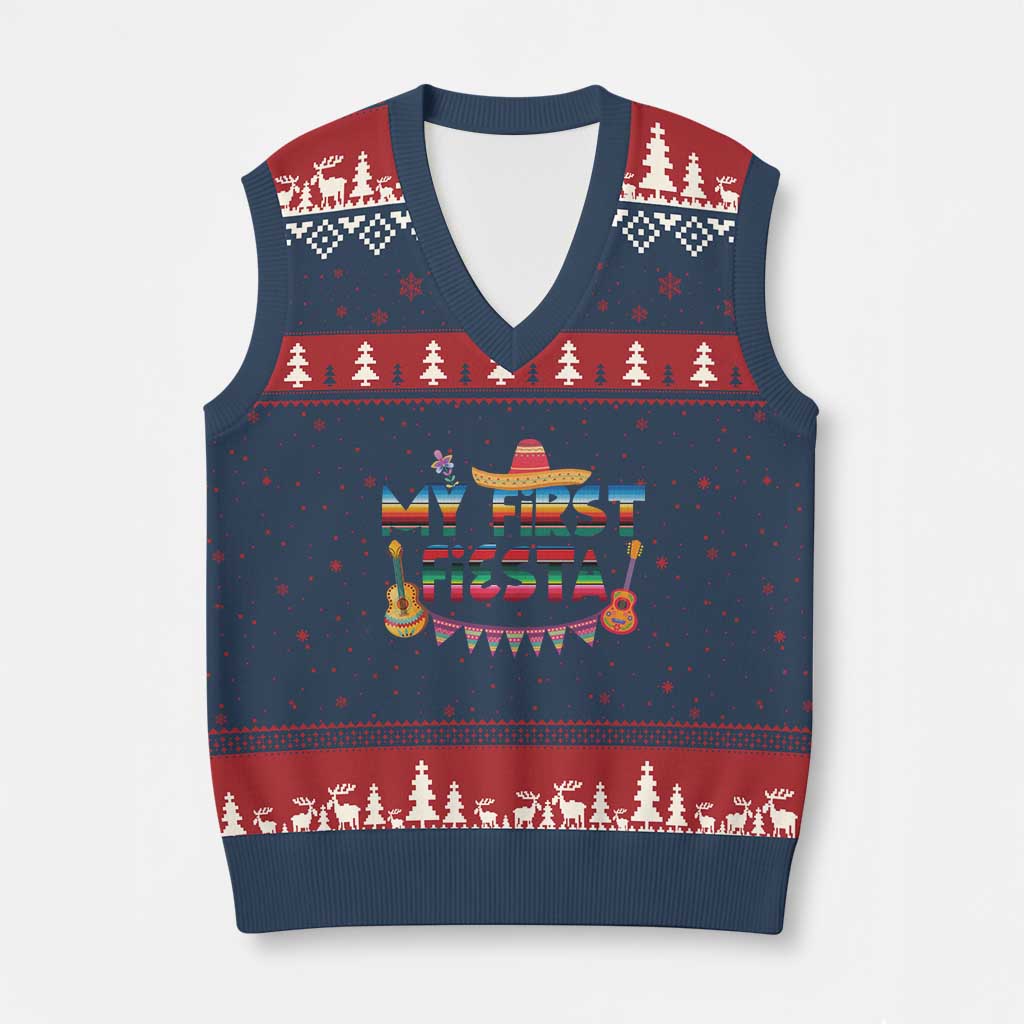 My First Fiesta V-Neck Knit Sweater Vest Baby Cinco De Mayo Mexican Fiesta Outfit