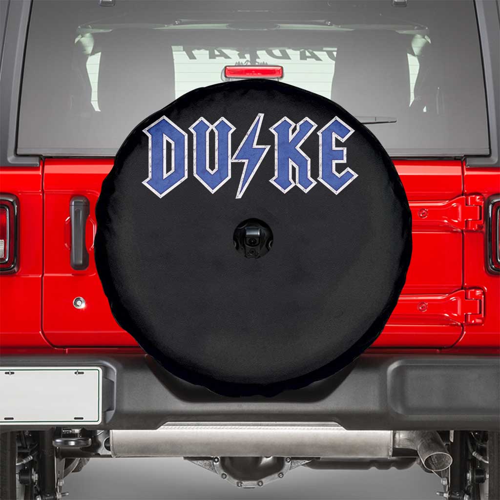 Vintage Duke Last Name Sports Style Spare Tire Cover Vintage Lightning Bold Gothic Font Graphic Basketball Fans