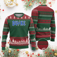 Vintage Duke Last Name Sports Style Ugly Christmas Sweater Vintage Lightning Bold Gothic Font Graphic Basketball Fans
